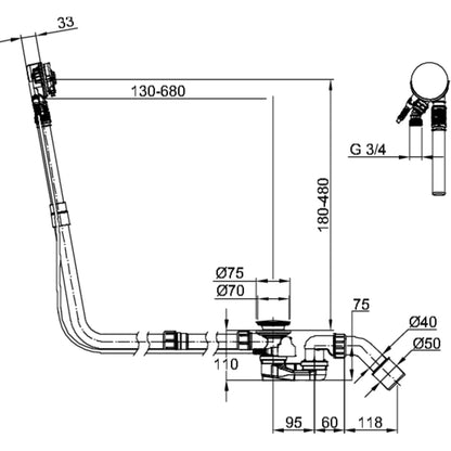 Bette MT5 Multiplex Trio Waste Overflow & Filling Unit Drawing Image