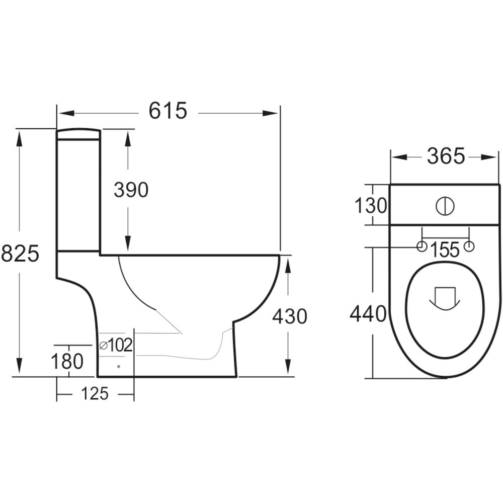 Luxe81 Belini Open Back Rimless Close Coupled Toilet