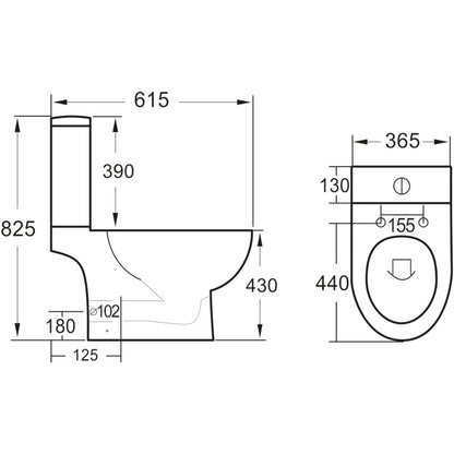 Luxe81 Belini Open Back Rimless Close Coupled Toilet