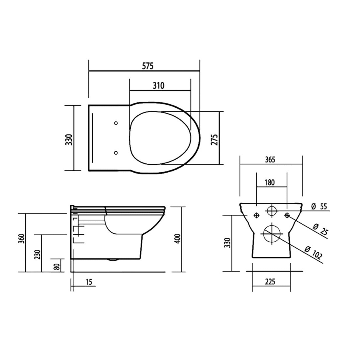 Silverdale BEPANWM6WHI Belgravia 365 x 575mm Wall Mounted WC Pan