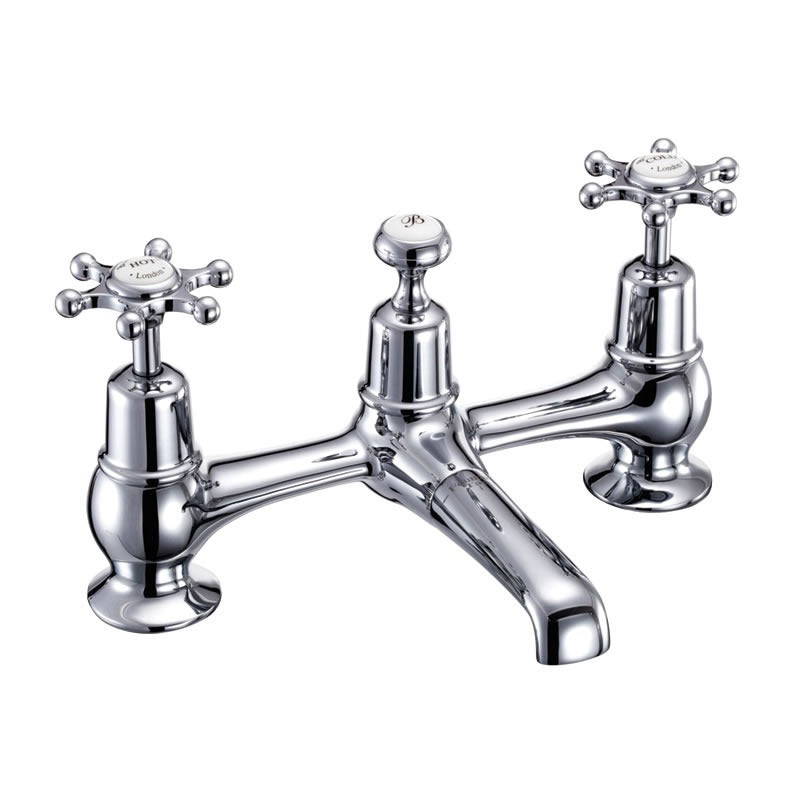 Burlington Birkenhead BI10 2 Tap Hole Bridge Basin Mixer with Plug & Chain Waste & Swivel Spout