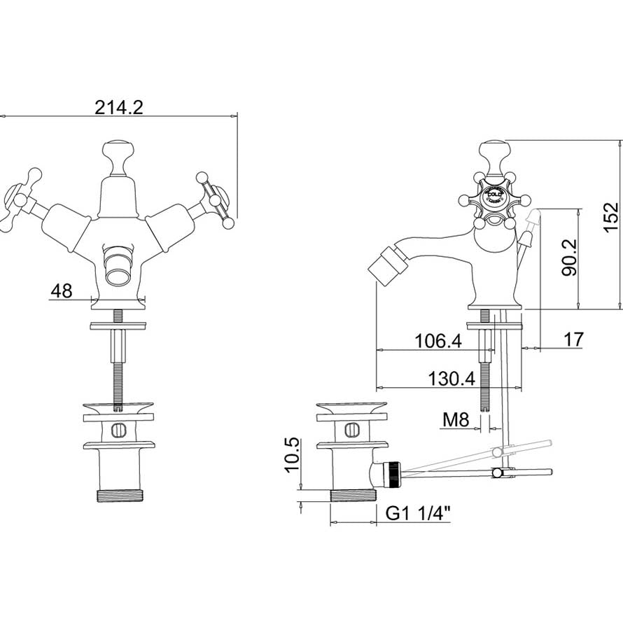 Burlington Birkenhead BI13 Bidet Mixer with Pop-up Waste