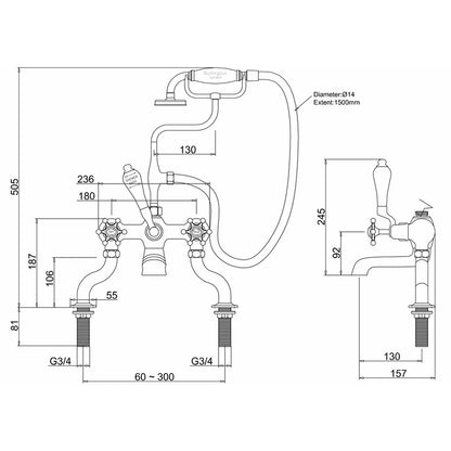 Burlington Birkenhead BI15 Bath Shower Mixer Deck Mounted