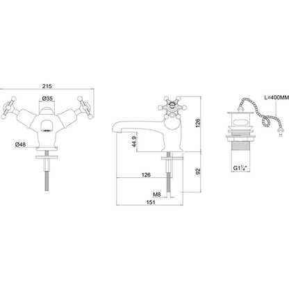 Burlington Birkenhead BI5-QT Basin Mixer with Plug & Chain Waste