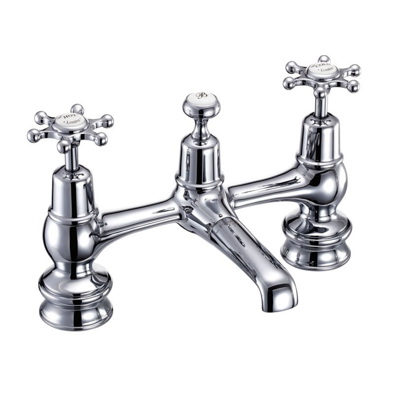 Burlington Birkenhead BIR10-QT Regent 2 Tap Hole Bridge Basin Mixer with Plug & Chain Waste & Swivel Spout