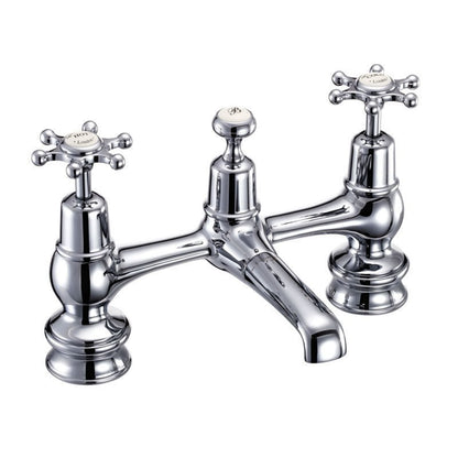 Burlington Birkenhead BIR10-QT Regent 2 Tap Hole Bridge Basin Mixer with Plug & Chain Waste & Swivel Spout