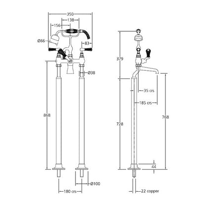 Lefroy Brooks Classic Black Lever Bath Shower Mixer with Standpipes BL1144
