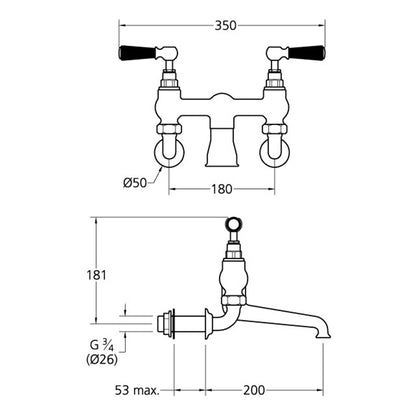 Lefroy Brooks Classic Black Lever Wall-Mounted Bath Filler BL1151