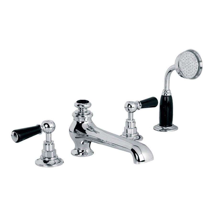 Lefroy Brooks Classic Black Lever 4-Hole Bath Set with Diverter & Pullout Hand Shower BL1250