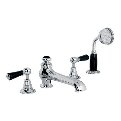 Lefroy Brooks Classic Black Lever 4-Hole Bath Set with Diverter & Pullout Hand Shower BL1250