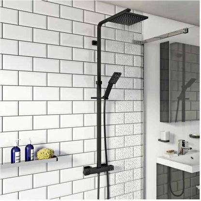 Luxe81 Lunar Black Square Thermostatic Dual Shower Head