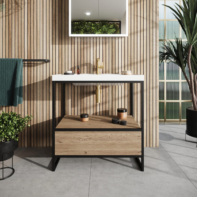 Luxe81 Boho Floorstanding Black Frame and Basin