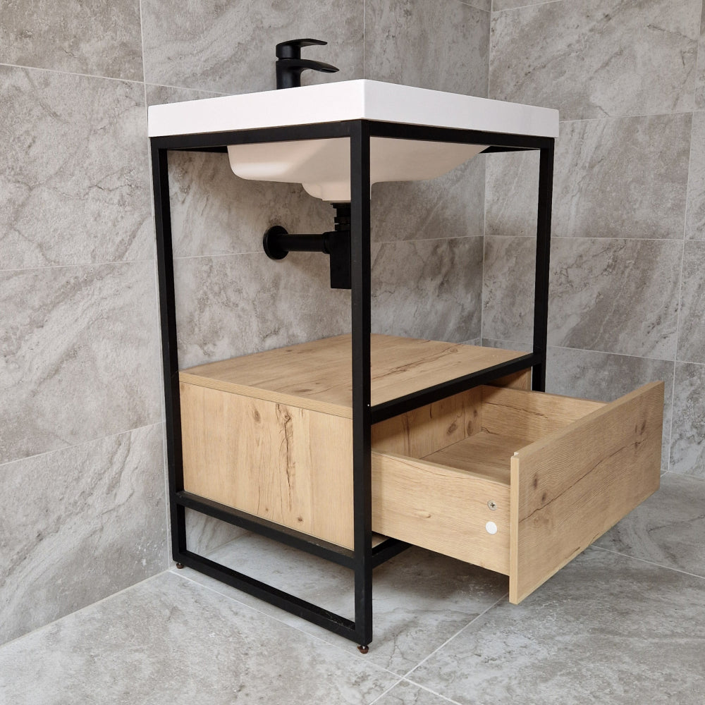 Luxe81 Boho Floorstanding Black Frame and Basin
