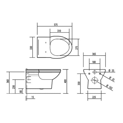 Silverdale BSPANWM6WHI Balasani 365 x 572mm Wall Mounted WC Pan