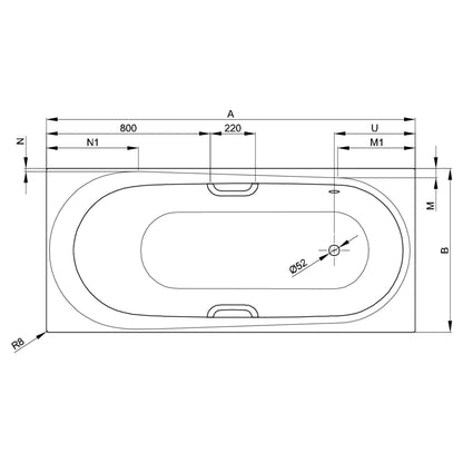 Bette Comodo Steel Bath with Side Overflow - Multiple Sizes Available | Includes Legs