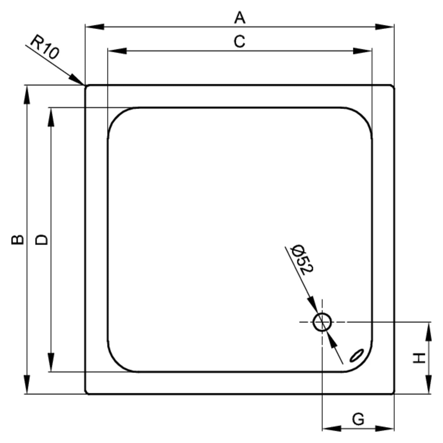 Bette Delta Shower Tray, Drawing