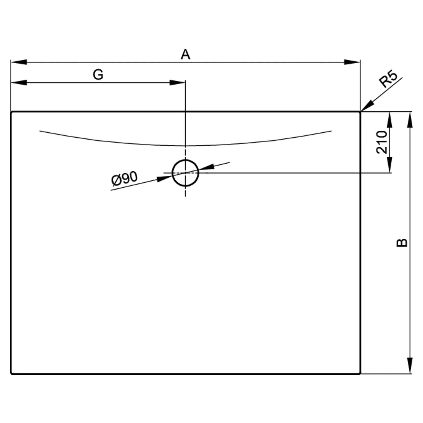 Bette Floor Side Shower Tray, Drawing