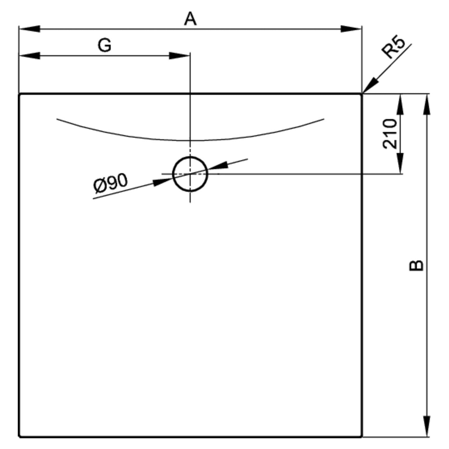 Bette Floor Side Shower Tray, Drawing