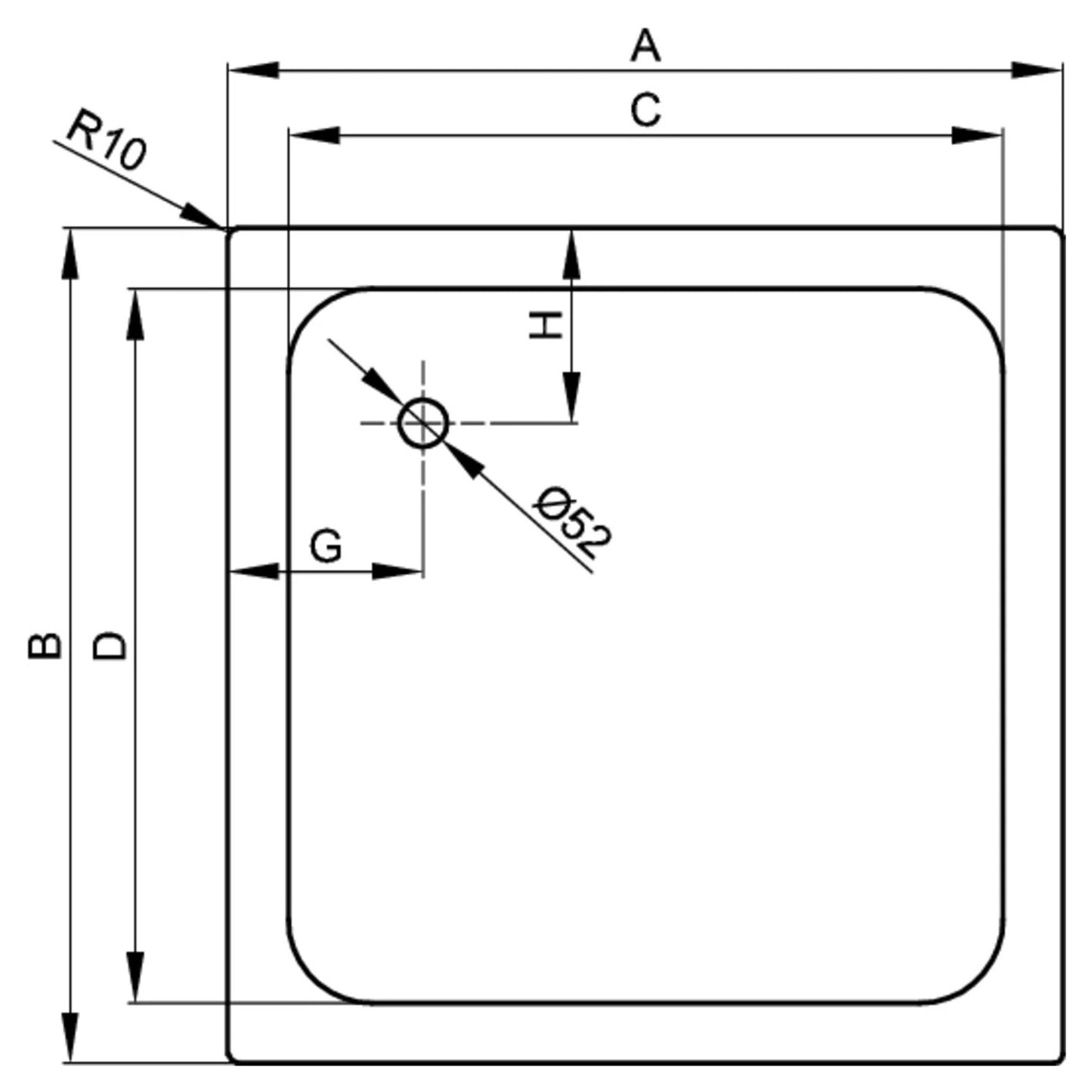 Bette Quinta Shower Tray - 700-900mm, Drawing