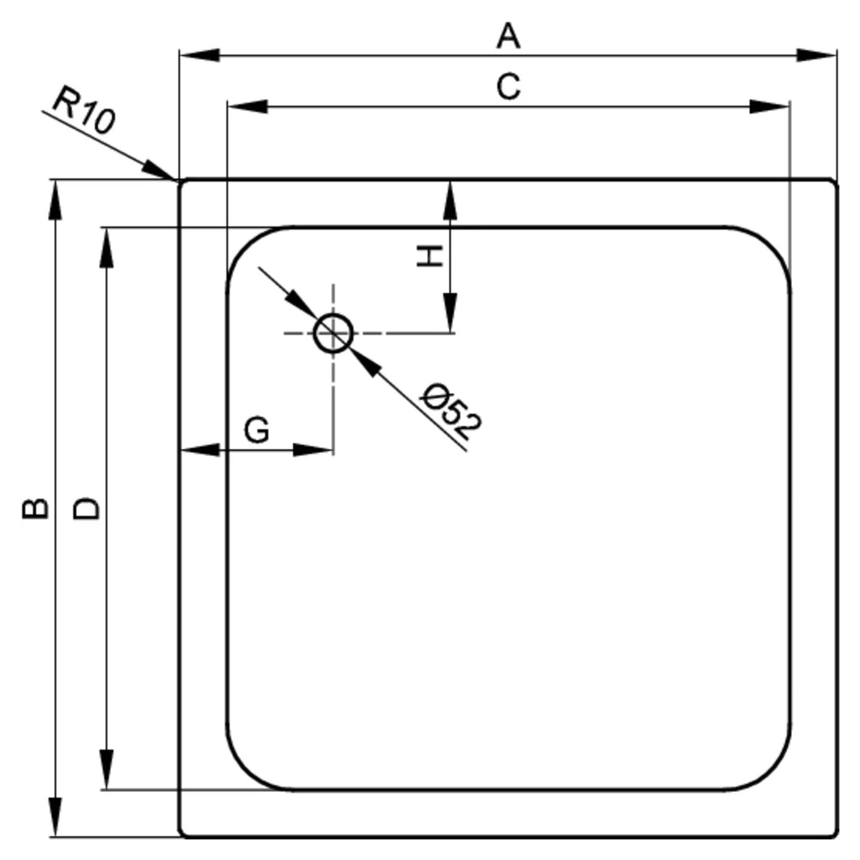 Bette Quinta Shower Tray - 700-900mm, Drawing