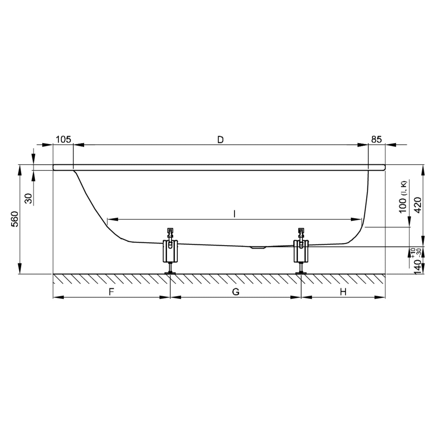 Bette Select Steel Bath - Bath & Shower in One | Includes Legs
