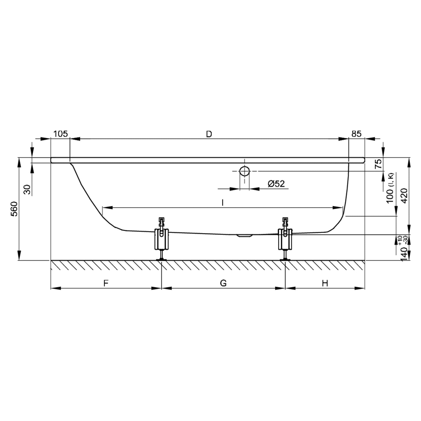 Bette Select Steel Bath with Side Overflow - Multiple Sizes Available | Includes Legs
