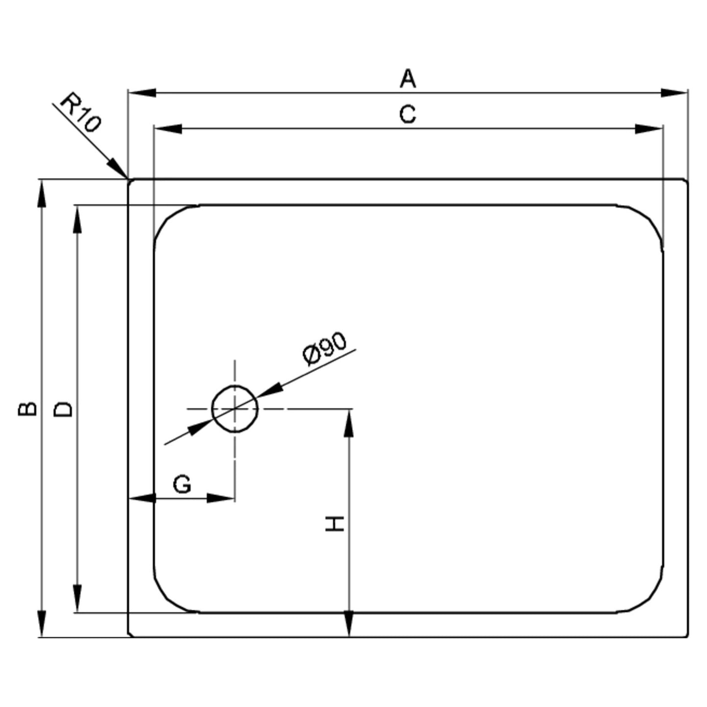 Bette Supra Shower Tray - 1000-1500mm, Drawing