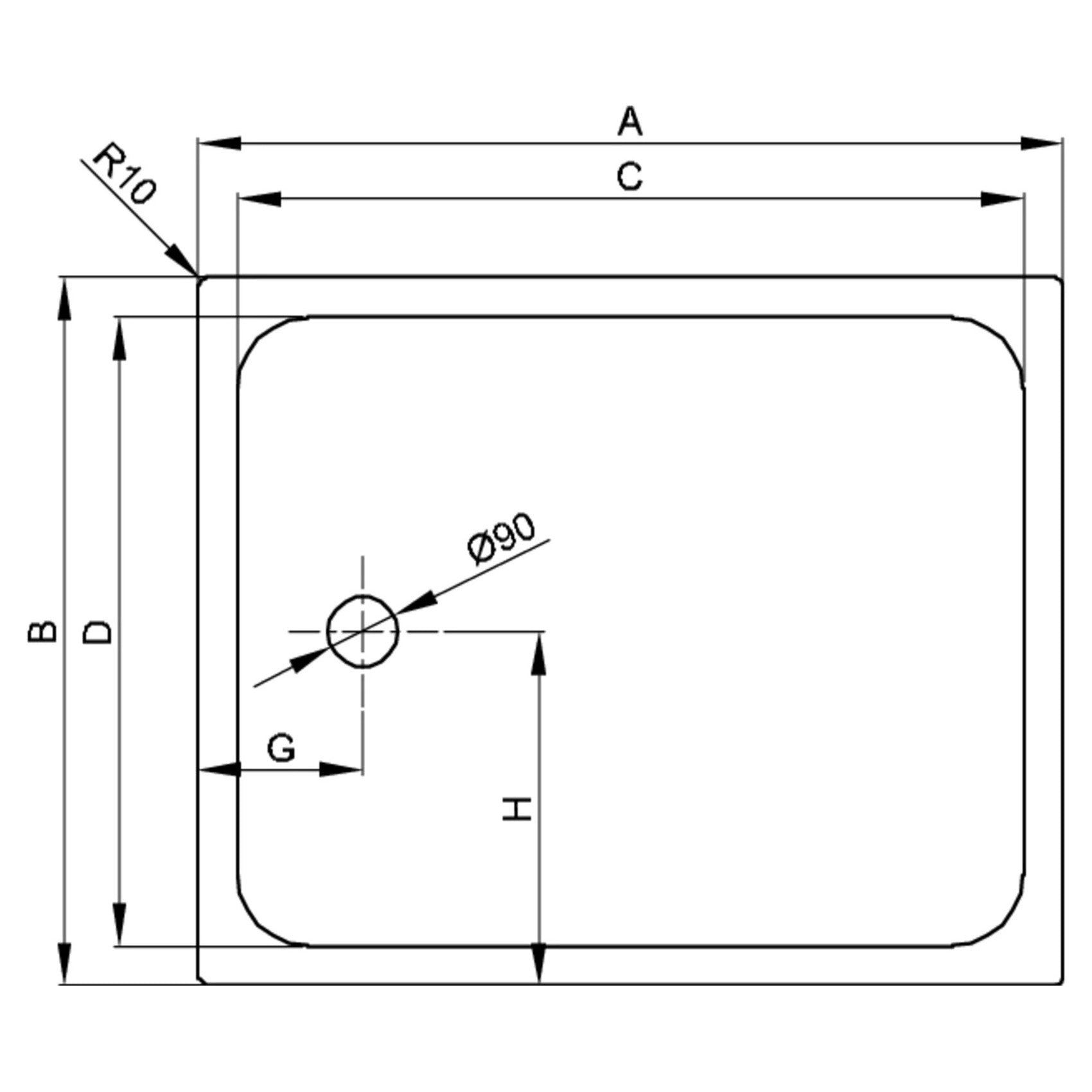 Bette Supra Shower Tray - 1000-1500mm, Drawing