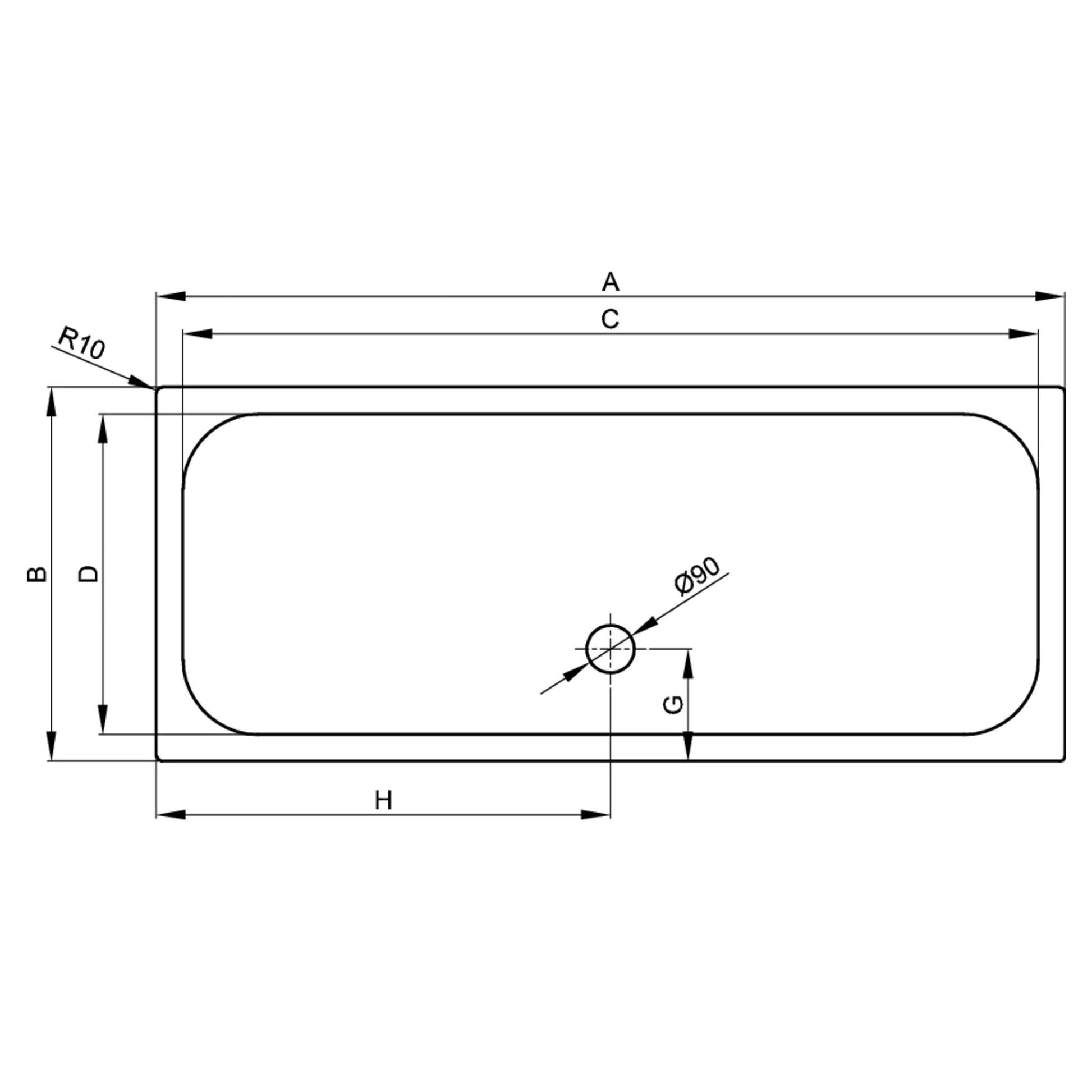 Bette Supra Shower Tray - 1600-1800mm, Drawing
