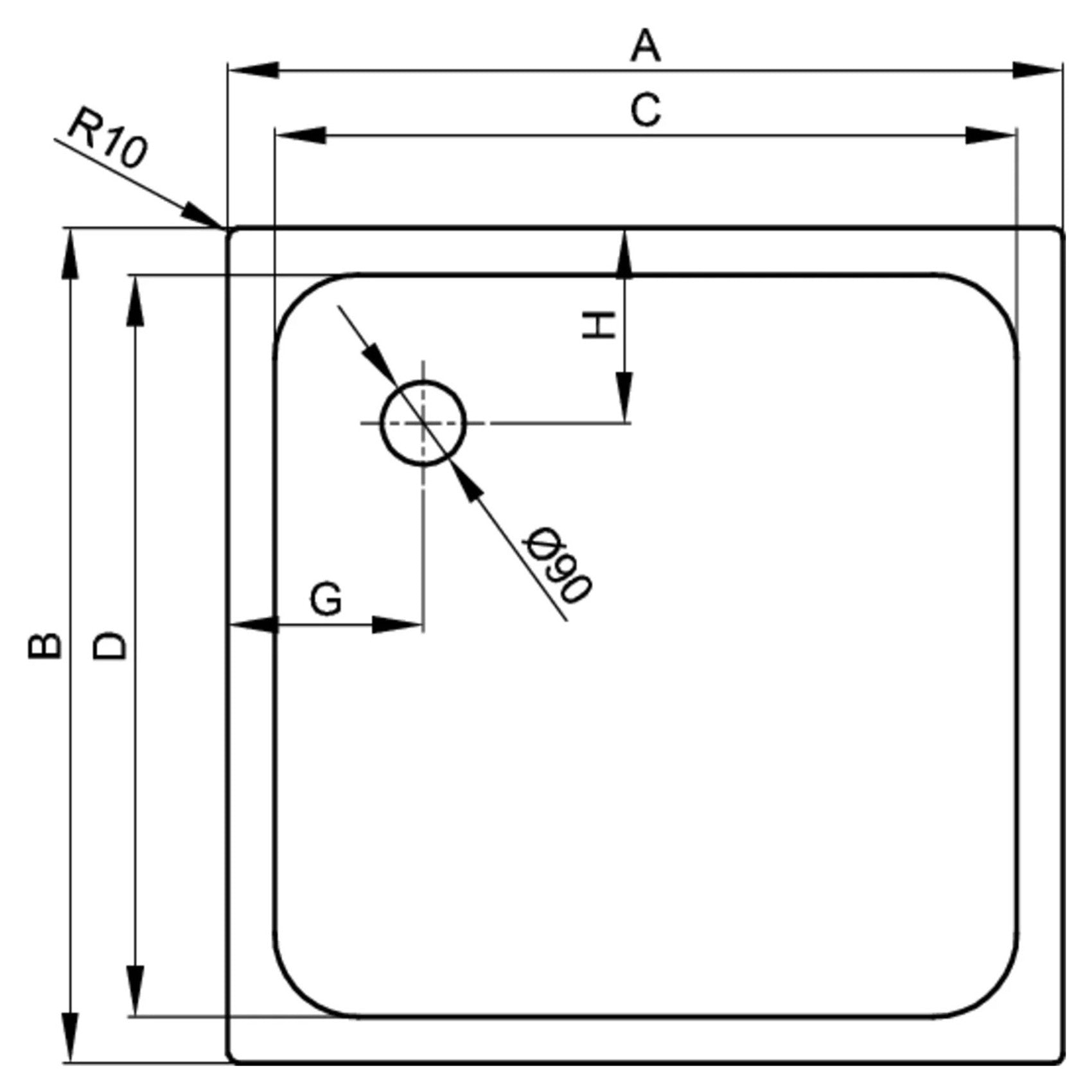 Bette Supra Shower Tray - 700-900mm, Drawing