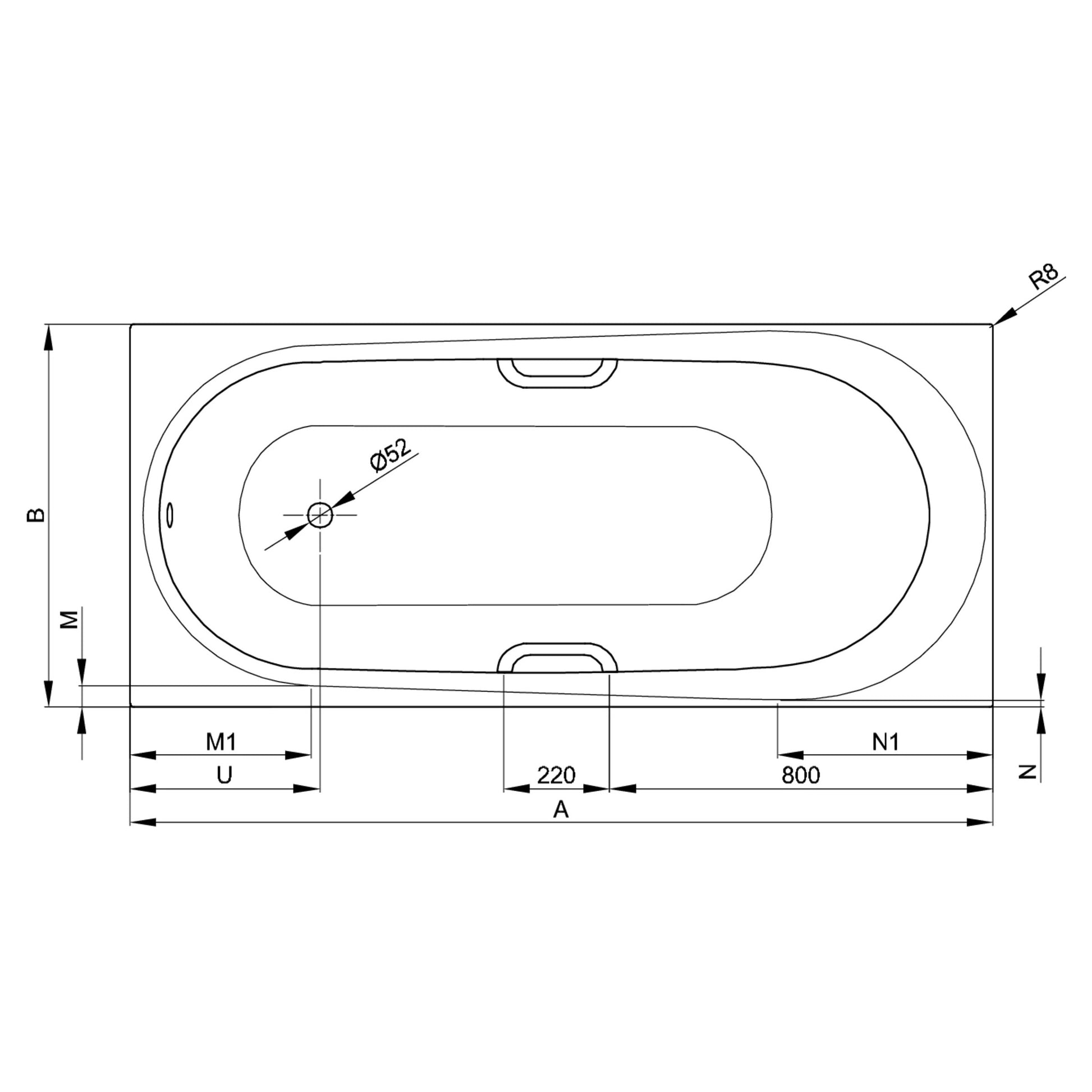 Bette Comodo Bath, Dimensions