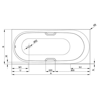 Bette Comodo Bath, Dimensions
