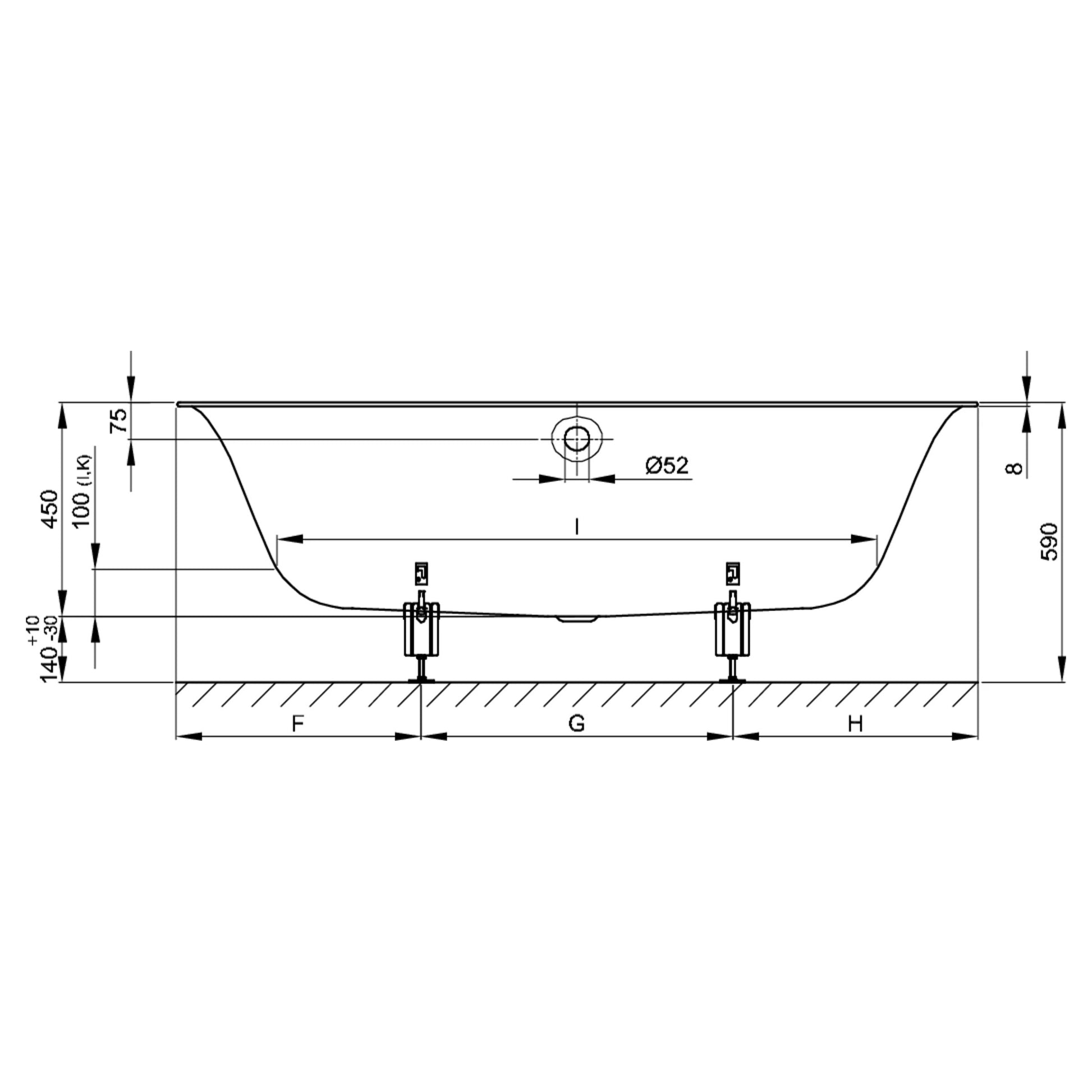 Bette Lux Oval Rectangular Bath, Dimensions