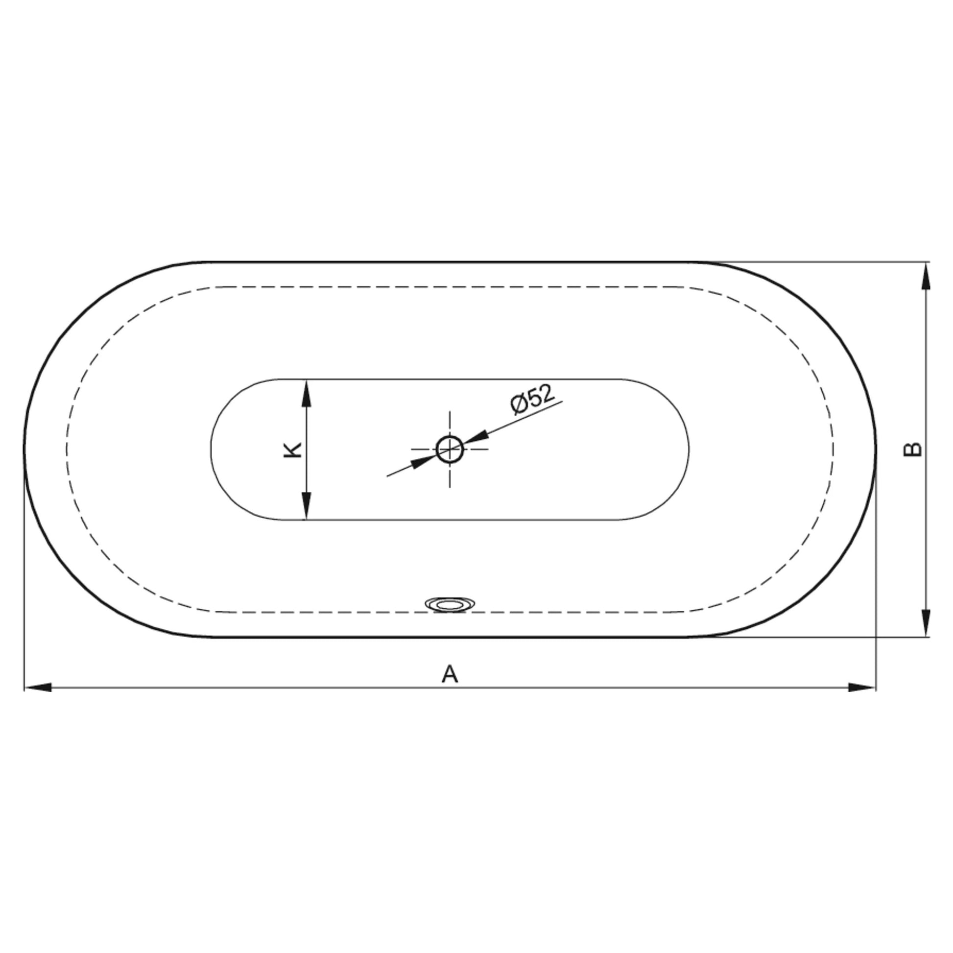 Bette Lux Oval Rectangular Silhouette Bath, Dimensions