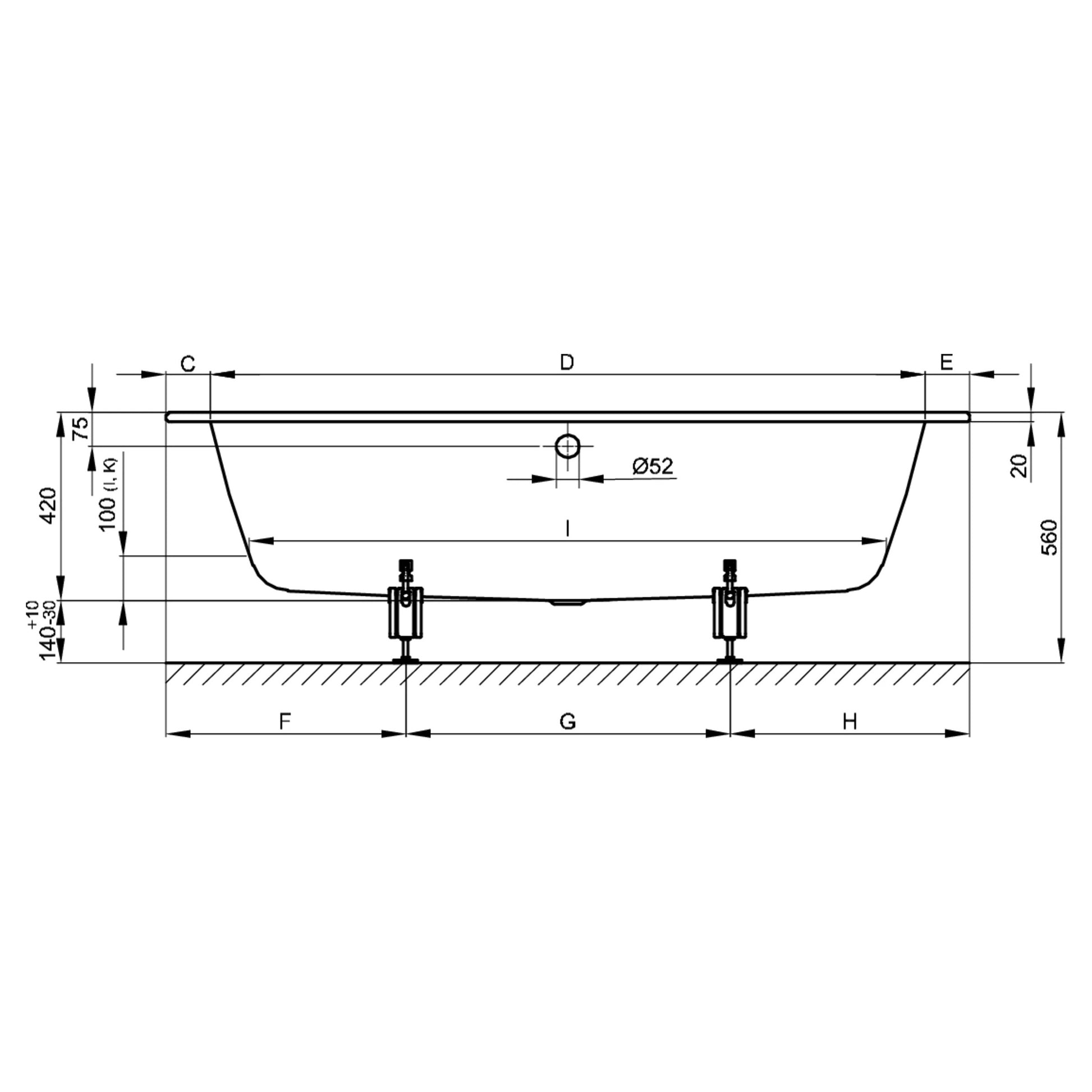Bette One Rectangular Bath, Dimensions