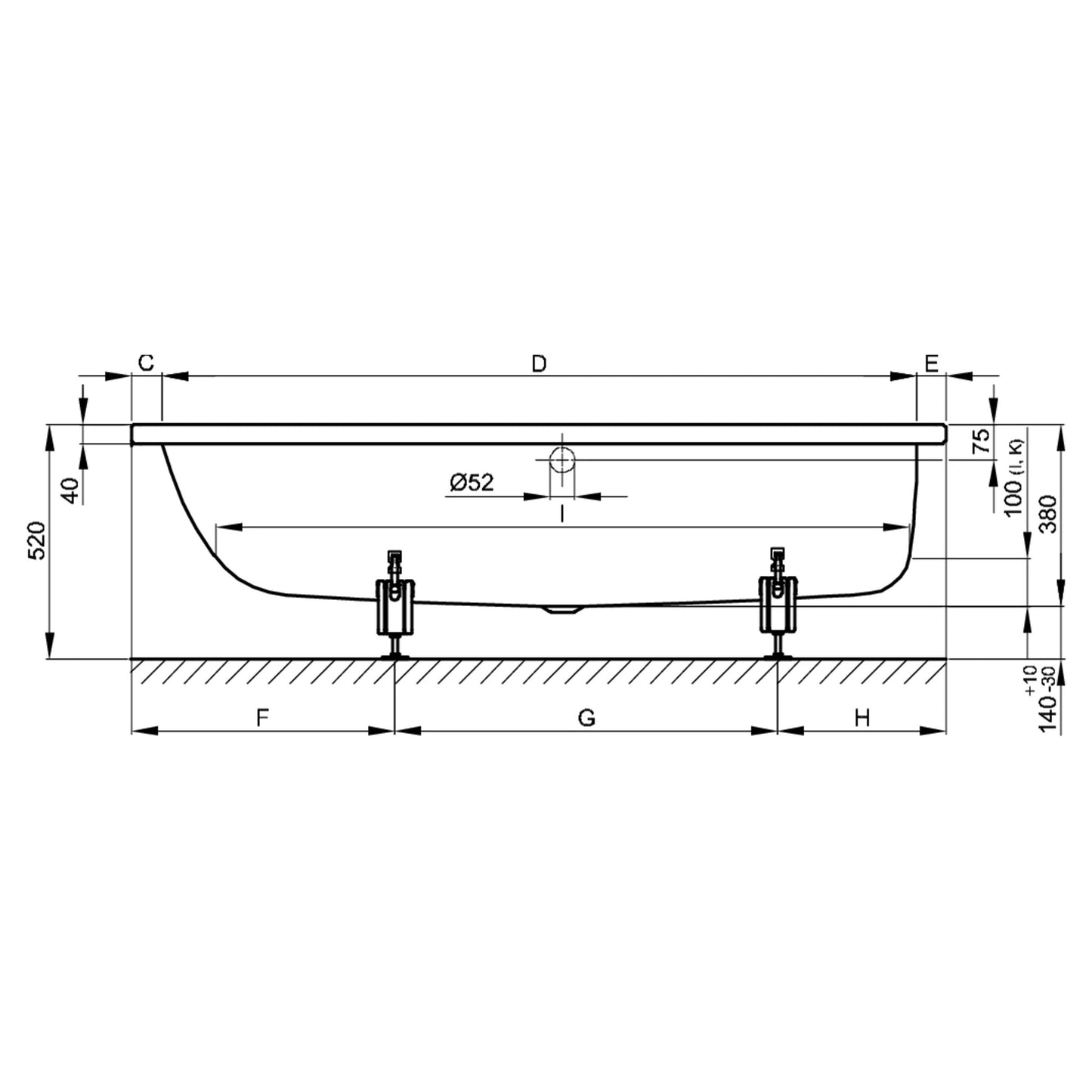 Bette Ocean Low-Line Steel Bath - Multiple Sizes Available | Includes Legs