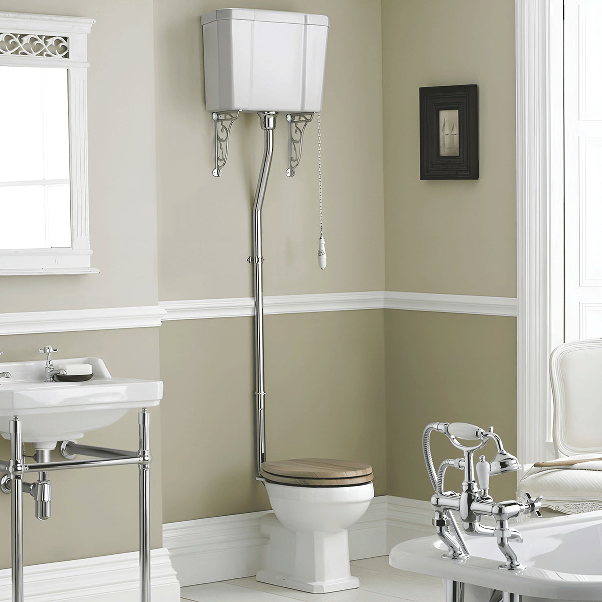 Hudson Reed Richmond High Level WC Pan with Cistern and Flush Pipe Kit - 465 x 625 x 2140mm
