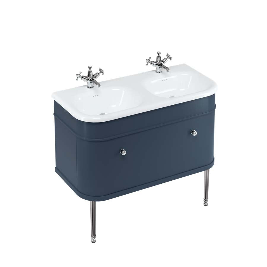 Burlington Bathrooms Chalfont 1000mm Single Drawer Unit with Natural Stone Roll Top Basin - Blue