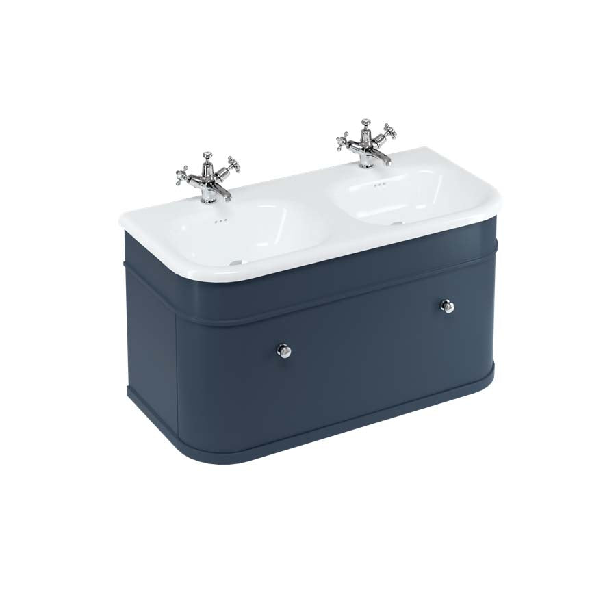 Burlington Bathrooms Chalfont 1000mm Single Drawer Unit with Natural Stone Roll Top Basin - Blue