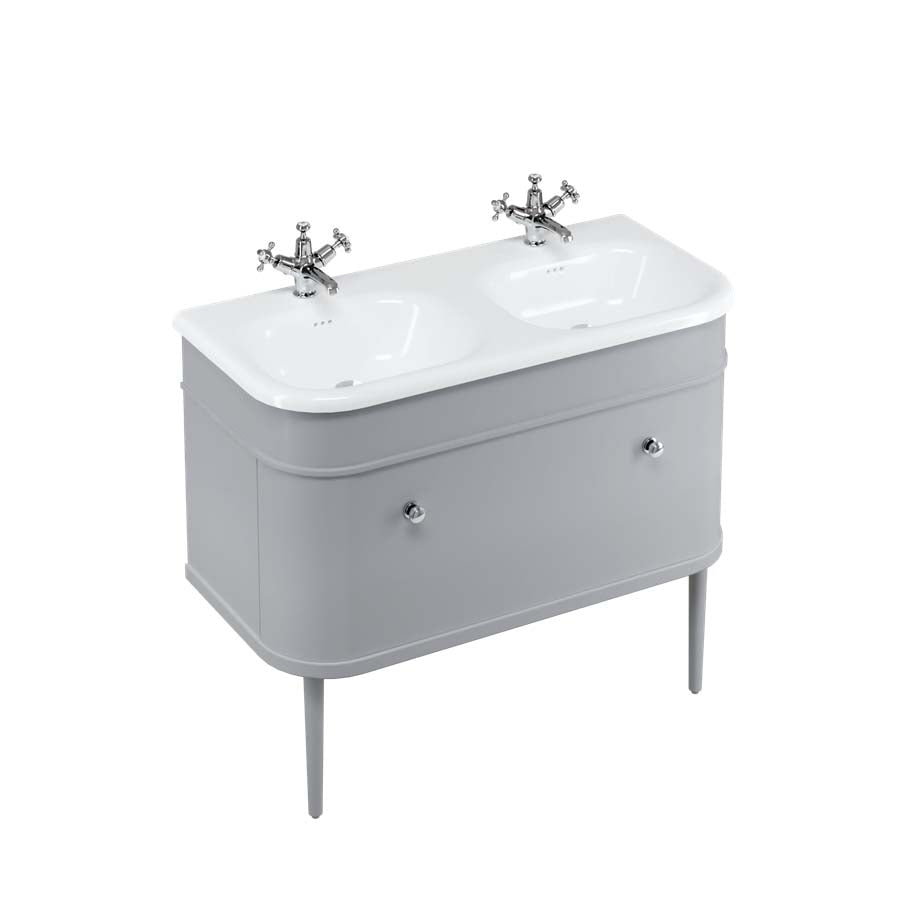 Burlington Bathrooms Chalfont 1000mm Single Drawer Unit with Natural Stone Roll Top Basin - Classic Grey