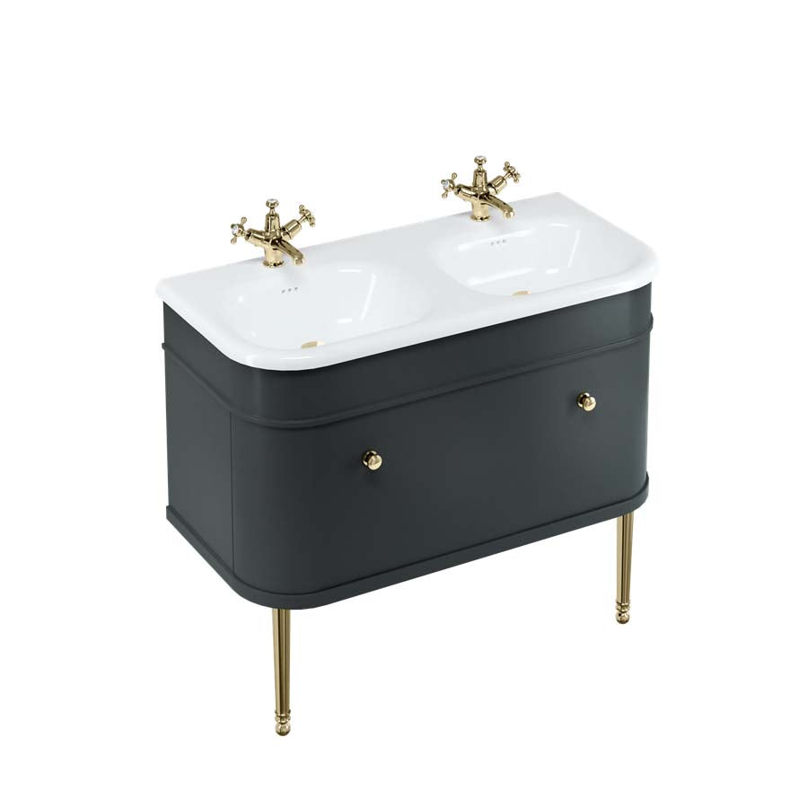 Burlington Bathrooms Chalfont 1000mm Single Drawer Unit with Natural Stone Roll Top Basin - Matt Black