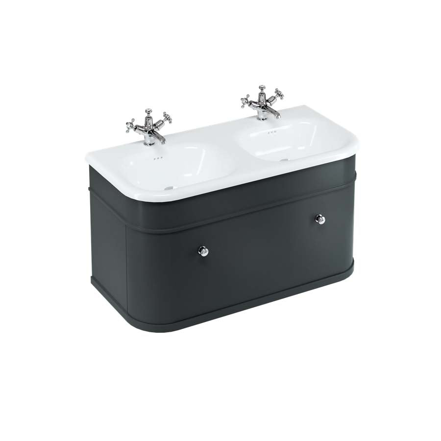 Burlington Bathrooms Chalfont 1000mm Single Drawer Unit with Natural Stone Roll Top Basin - Matt Black