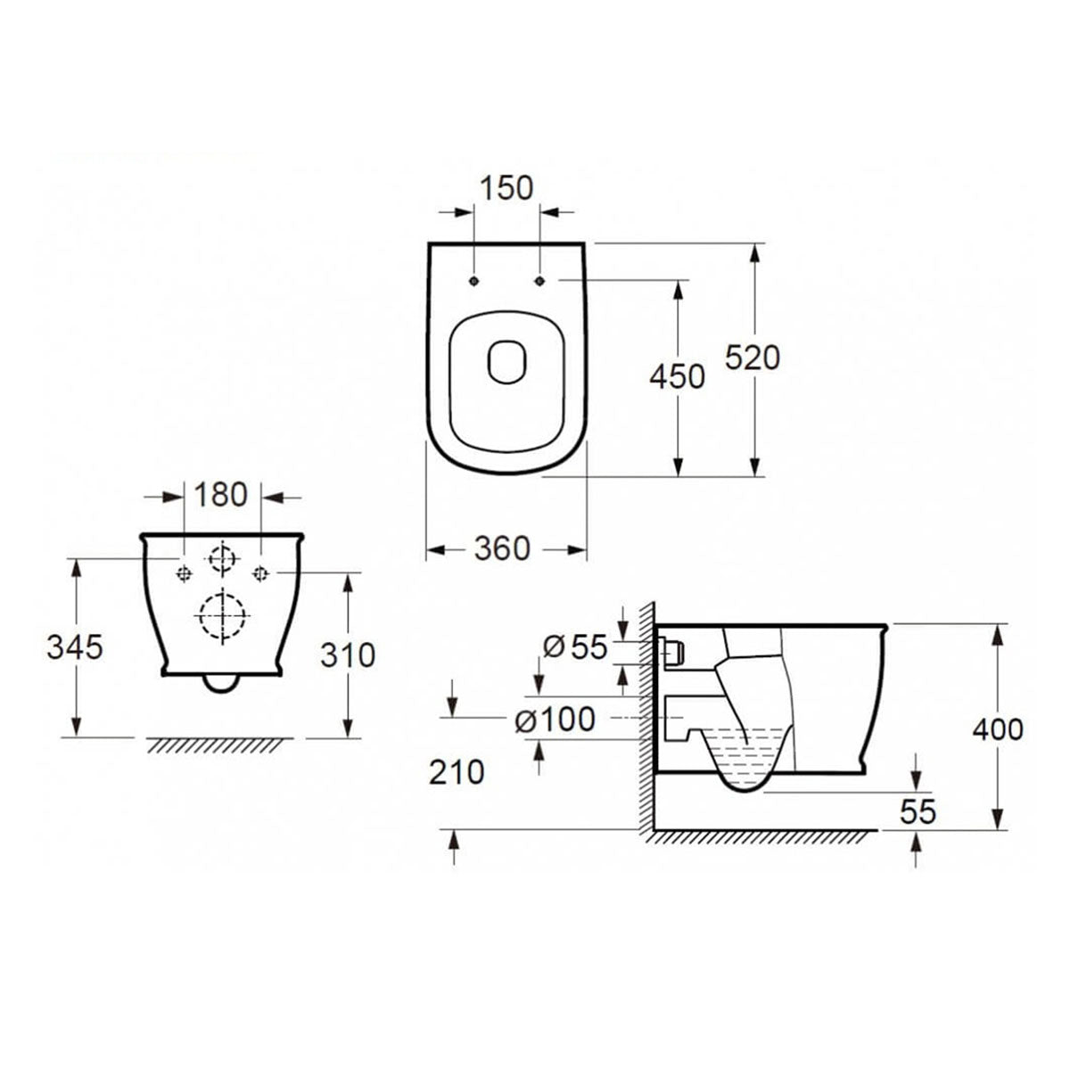 IMEX CH10150R Liberty 520mm White Rimless Wall Hung WC