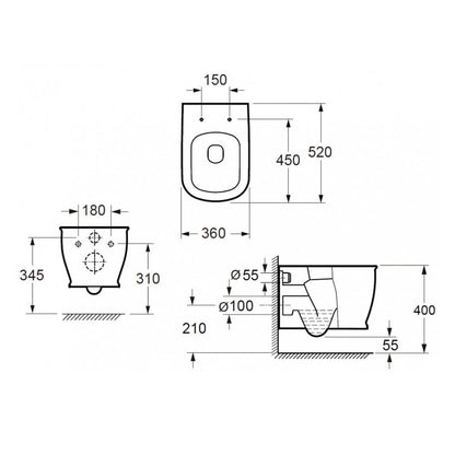 IMEX CH10150R Liberty 520mm White Rimless Wall Hung WC