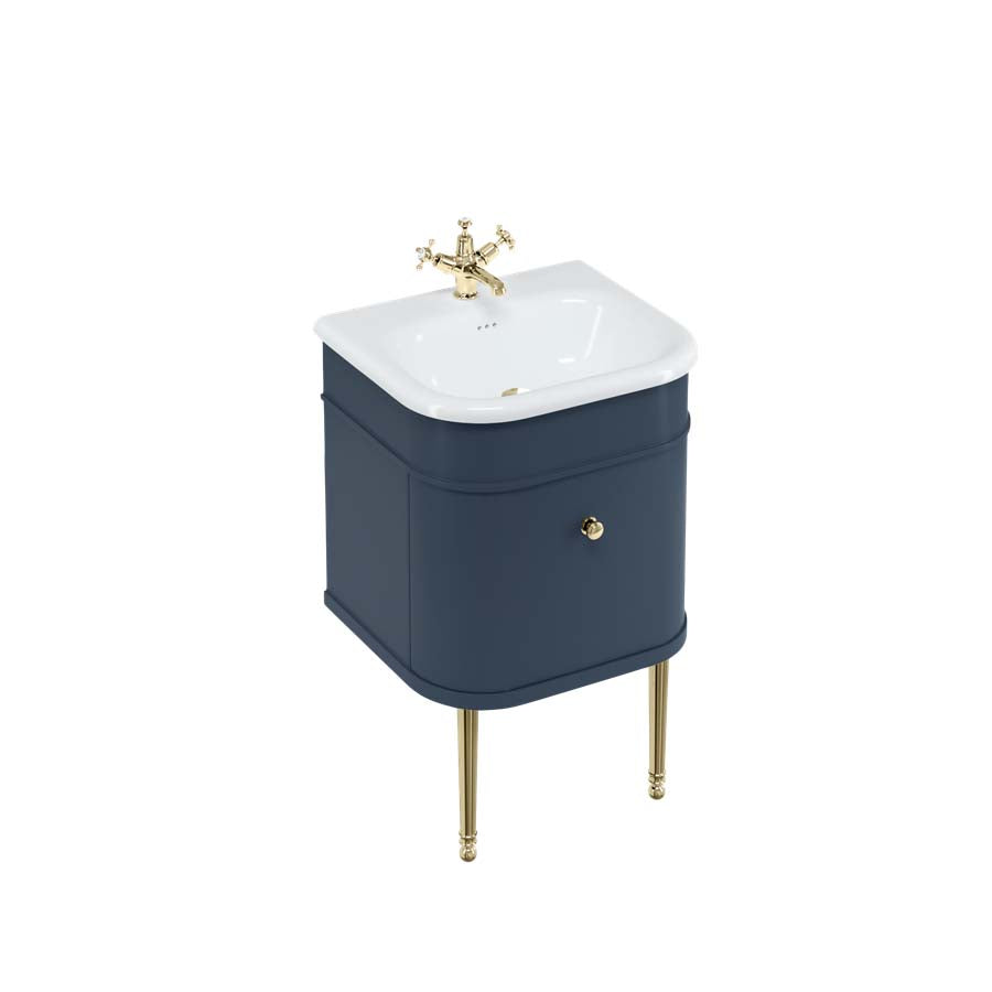 Burlington Bathrooms Chalfont 550mm Single Drawer Unit with Natural Stone Roll Top Basin - Blue