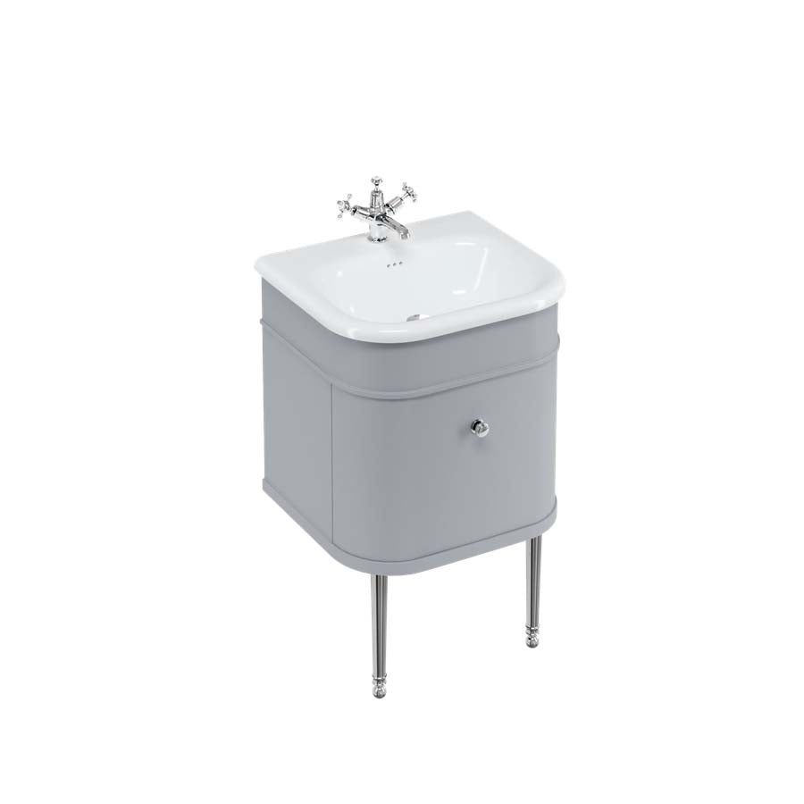 Burlington Bathrooms Chalfont 550mm Single Drawer Unit with Natural Stone Roll Top Basin - Classic Grey