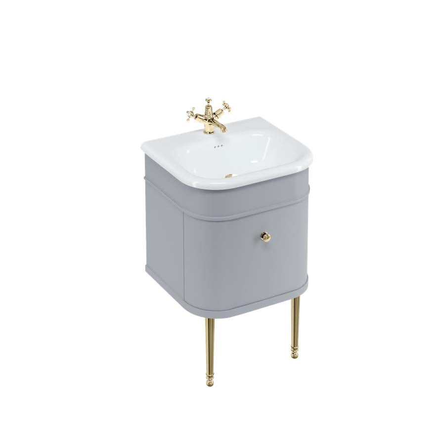 Burlington Bathrooms Chalfont 550mm Single Drawer Unit with Natural Stone Roll Top Basin - Classic Grey