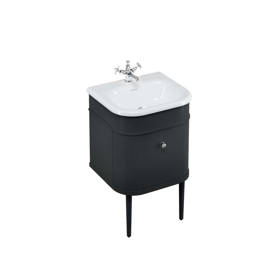 Burlington Bathrooms Chalfont 550mm Single Drawer Unit with Natural Stone Roll Top Basin - Matt Black