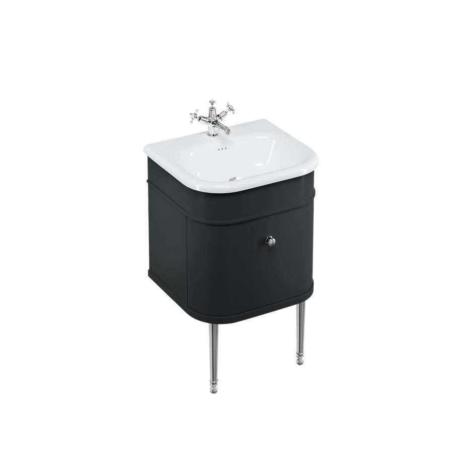 Burlington Bathrooms Chalfont 550mm Single Drawer Unit with Natural Stone Roll Top Basin - Matt Black