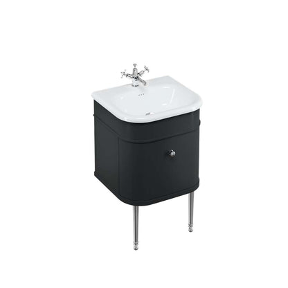 Burlington Bathrooms Chalfont 550mm Single Drawer Unit with Natural Stone Roll Top Basin - Matt Black